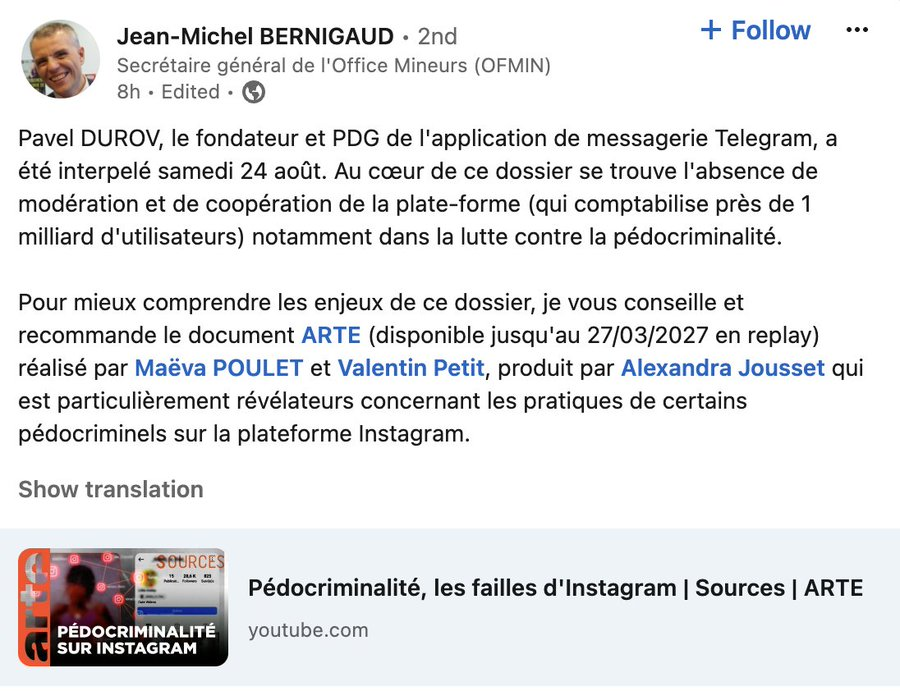 Jean-Michel Bernigaud, France's OFMIN Chief of Staff in a now deleted post